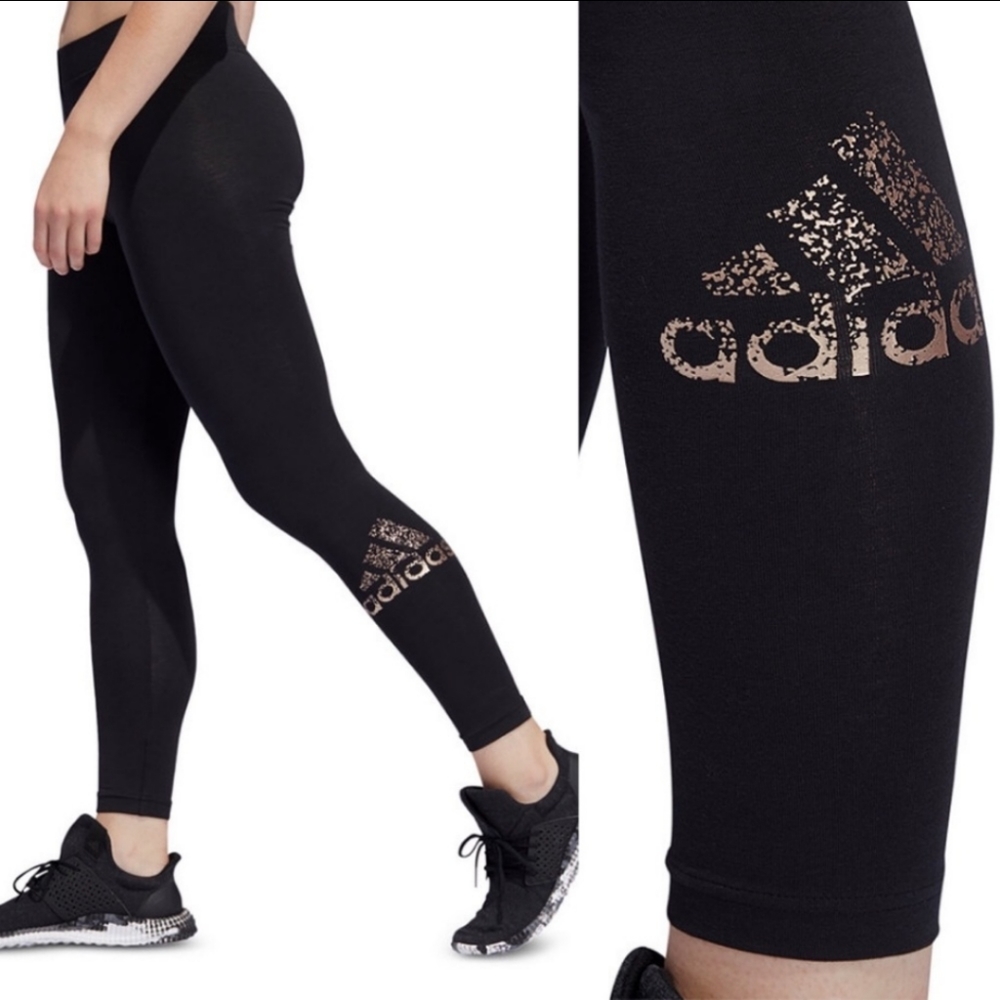 NWT Adidas Black Leggings Metallic Logo - XXL